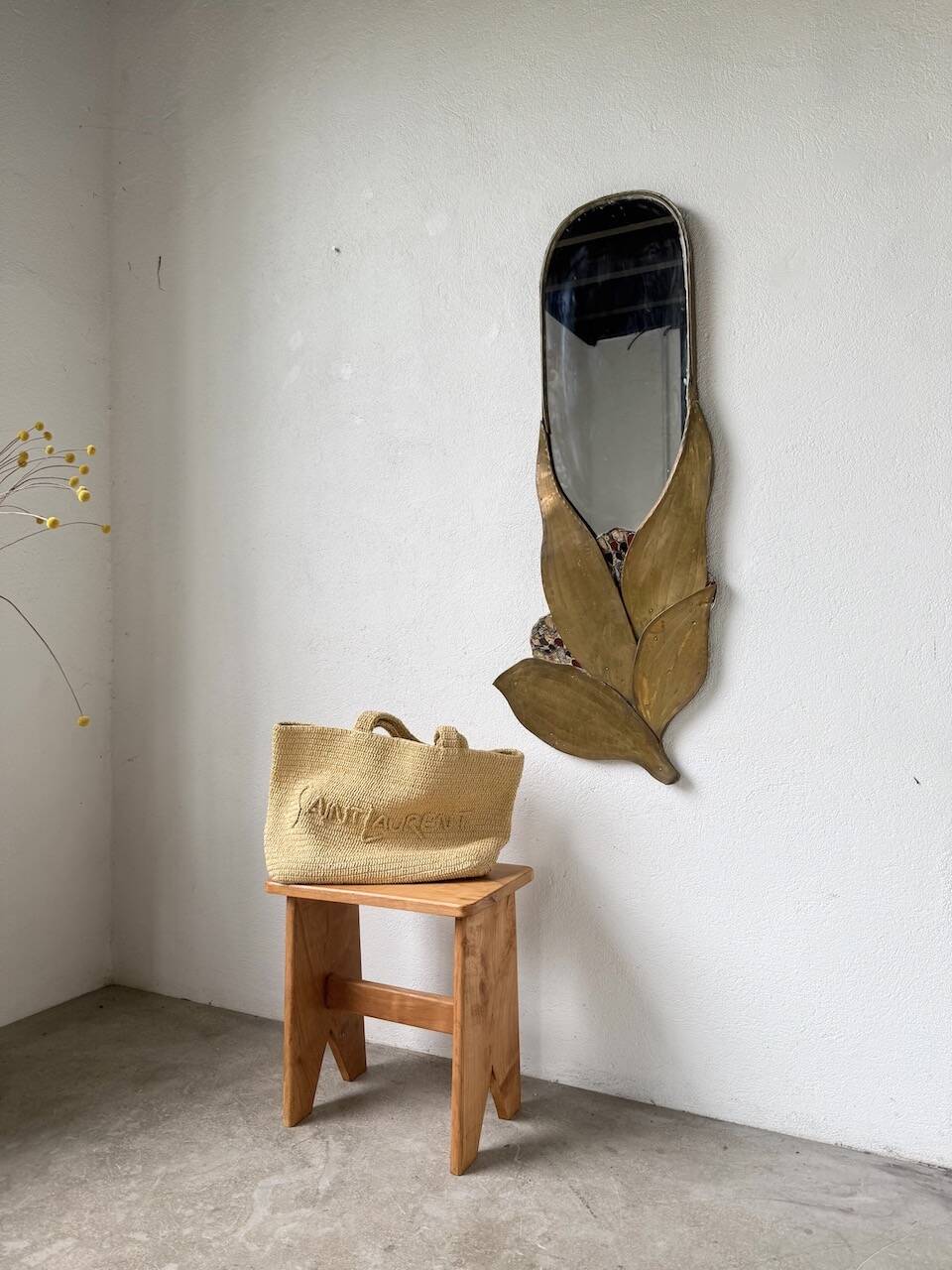 Brass flower oval mirror 1960