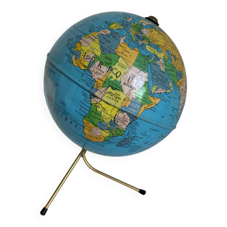 Vintage globe 1960 golden terrestrial Taride tripod - 28 cm