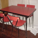 red formica table - 4 red formica chairs, 1960