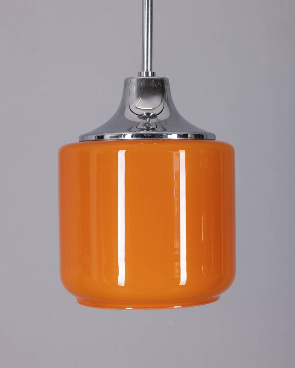 Vintage 1970s chandelier in metal and orange glass, italian design