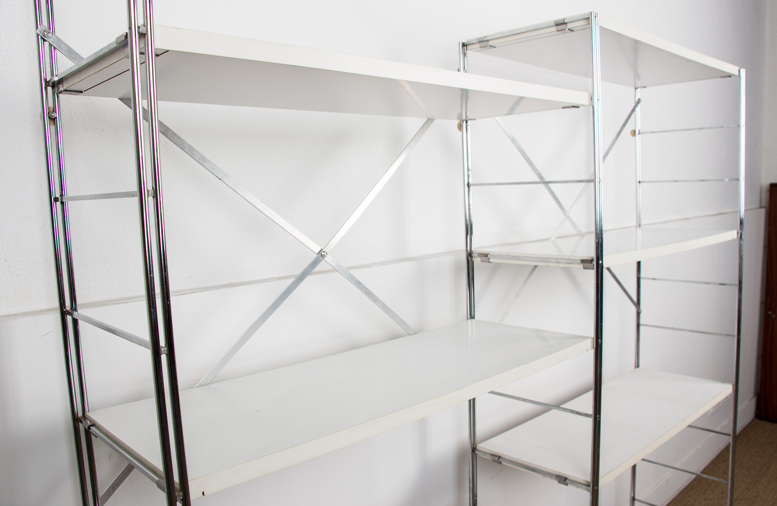 Vintage modular shelving unit in wood and aluminum, 1970s