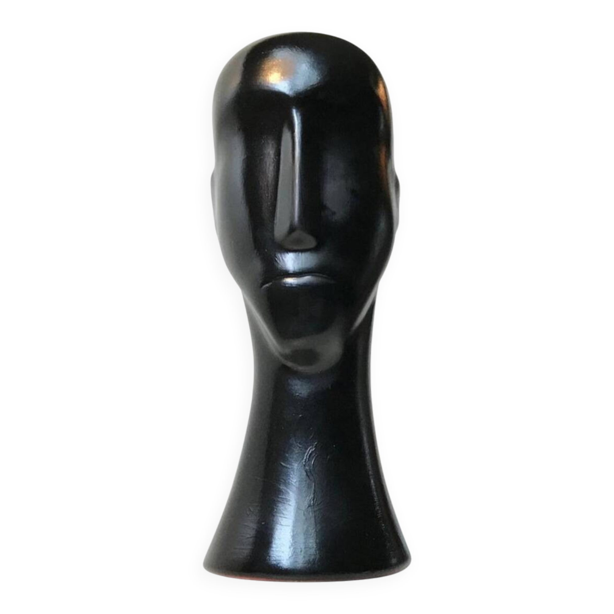 Modernist black ceramic sculpture – stylised head – 1960s