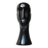 Modernist black ceramic sculpture – stylised head – 1960s