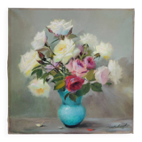 Oil on canvas Bouquet of roses signed Robert