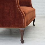 1950s, Danish 2-seater sofa, furniture velour, oak wood legs.