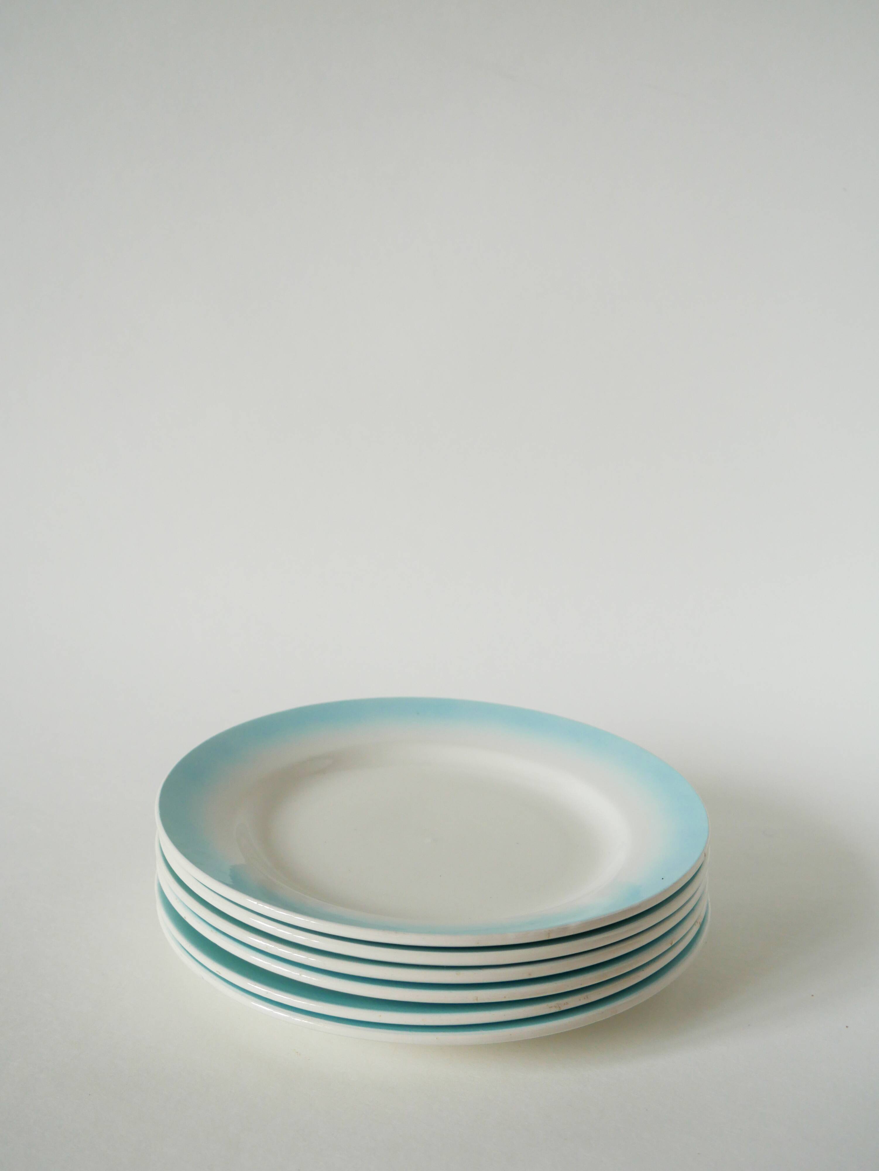 Set of 5 Tie & Dye Blue dessert plates, 1960