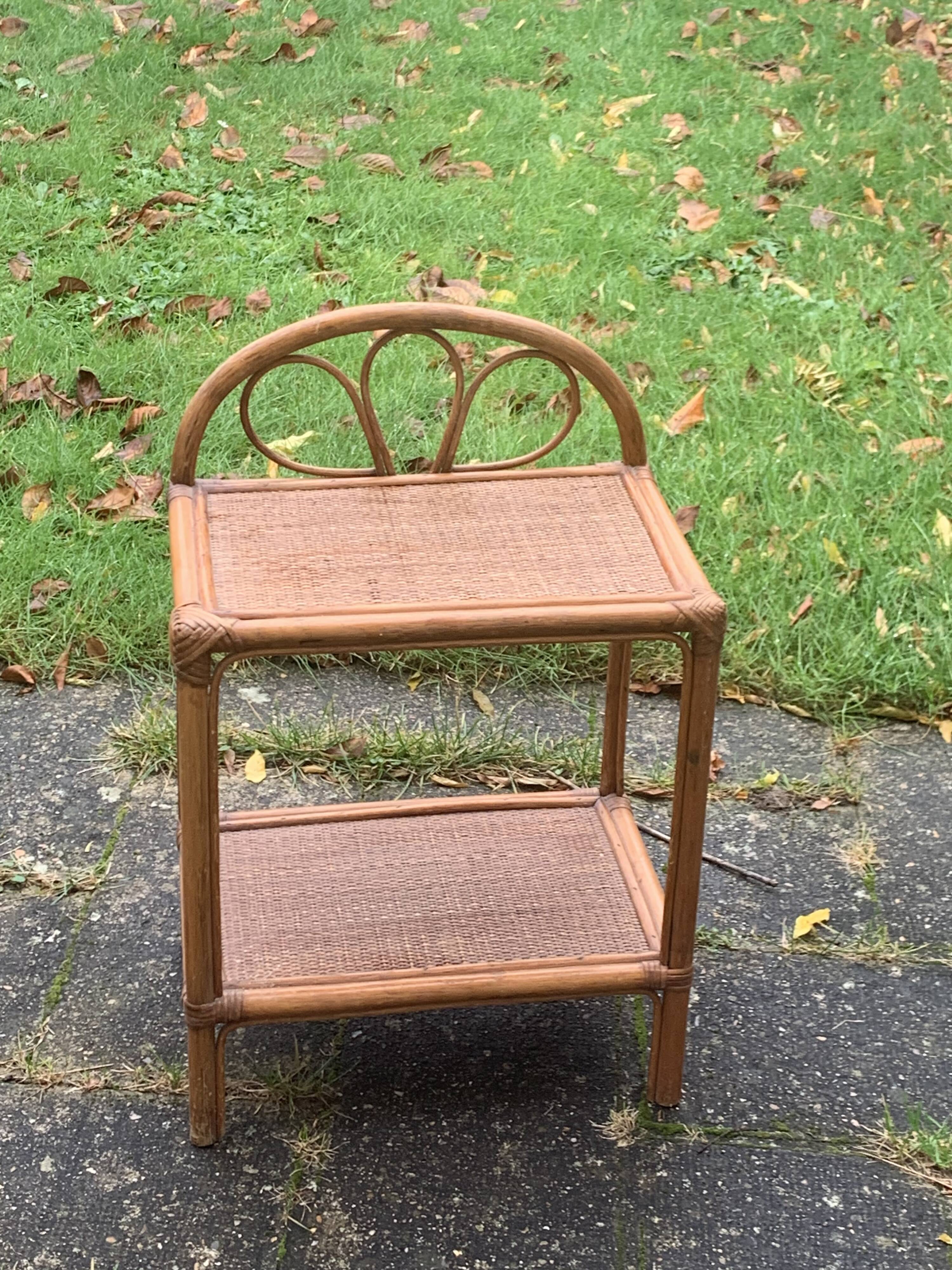 Bedside table, vintage bamboo and rattan shelf