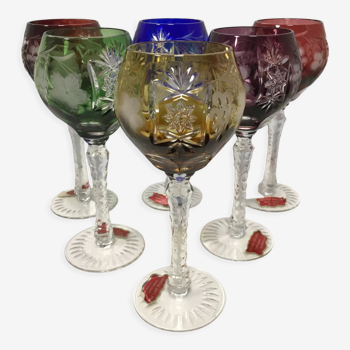 6 verres de couleur en cristal Artisanat de Lorraine