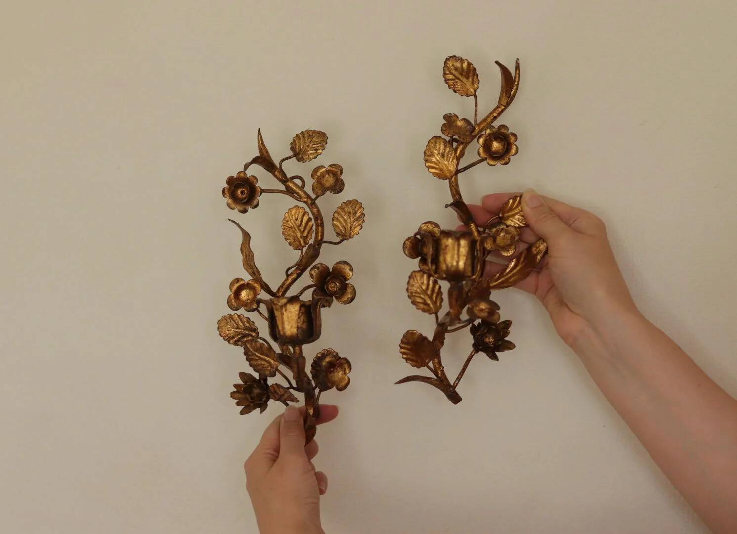 Pair of Mid-Century Italian Gilded Metal Sconces