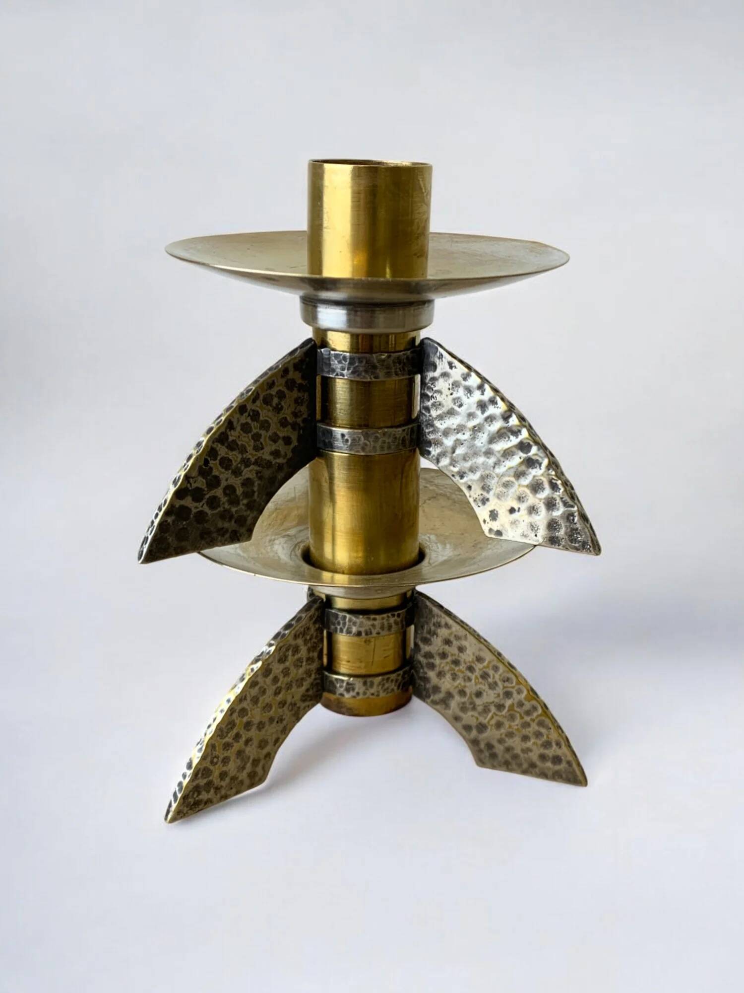 Pair of brutalist candlesticks in brass, Denmark, 1970s