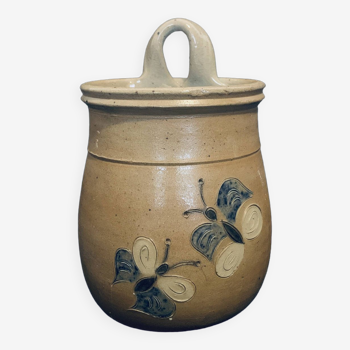 Pot fait main 14cm ancien décor fleur poterie vintage accroche murale ou à poser sur un beau meuble