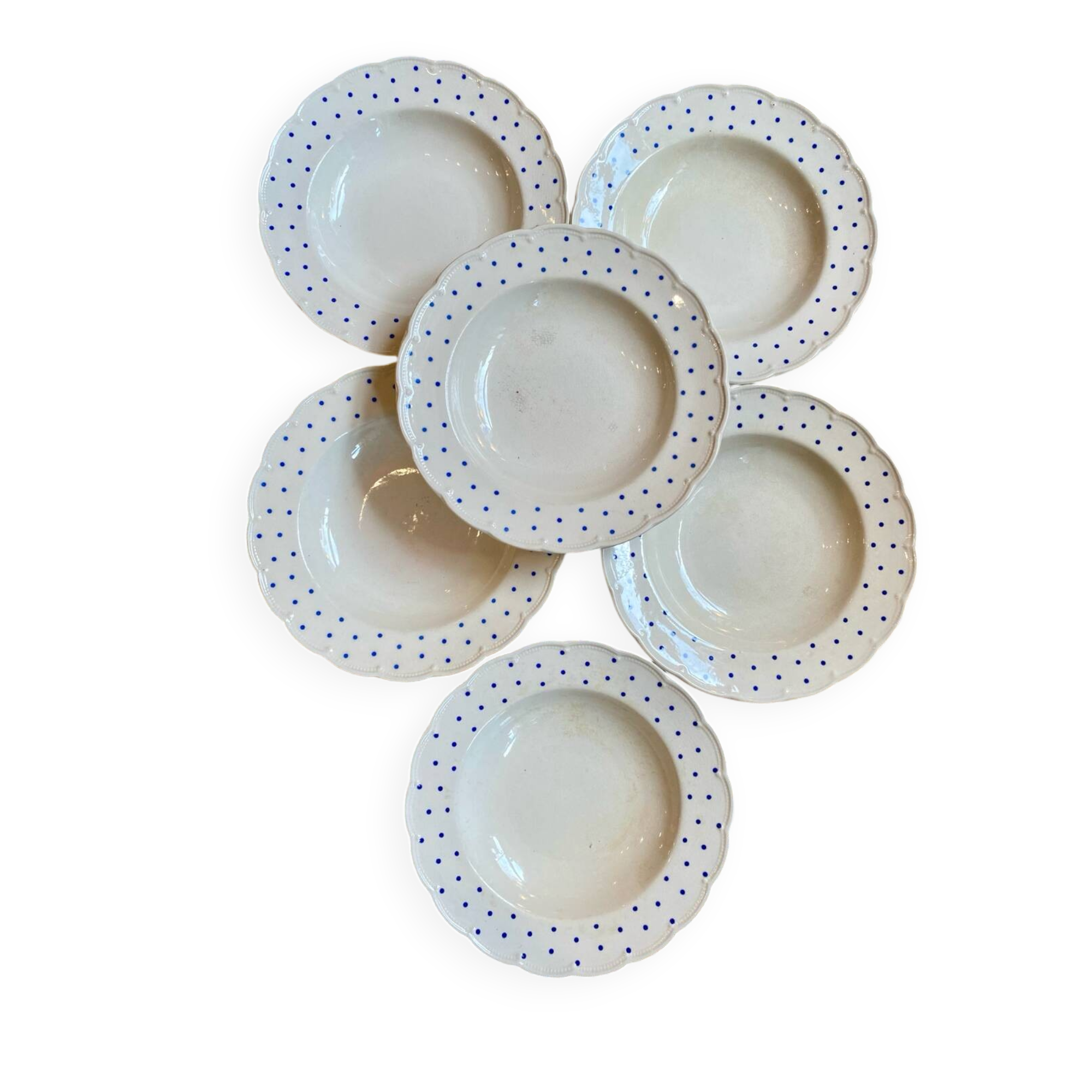 Set of 6 blue polka dot soup plates Boch Frères