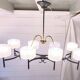 Maison Arlus, mid-century chandelier, brass and opaline, France 1950