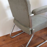 Armchair leatherette gray silver feet