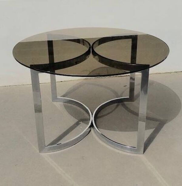 Table à diner ronde 120 cm verre et acier chromé 70