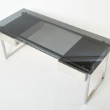 Desk stainless steel brushed gray smoked glass by Patrice Maffei for Kappa 1970