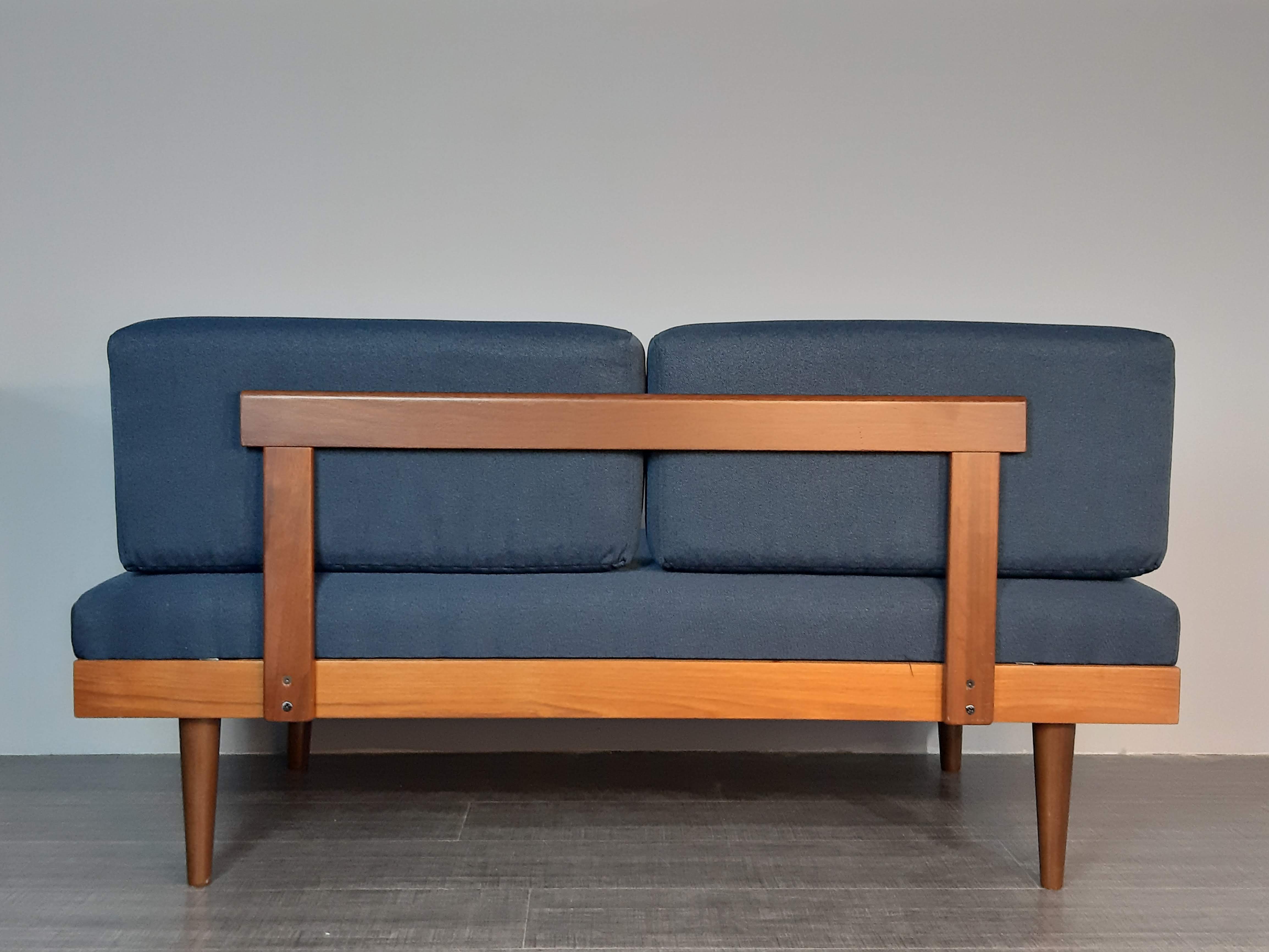 Daybed teck blue fabric Ingmar Relling by Ekornes vintage scandinavian