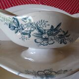 Saucière ecru pattern green flowers