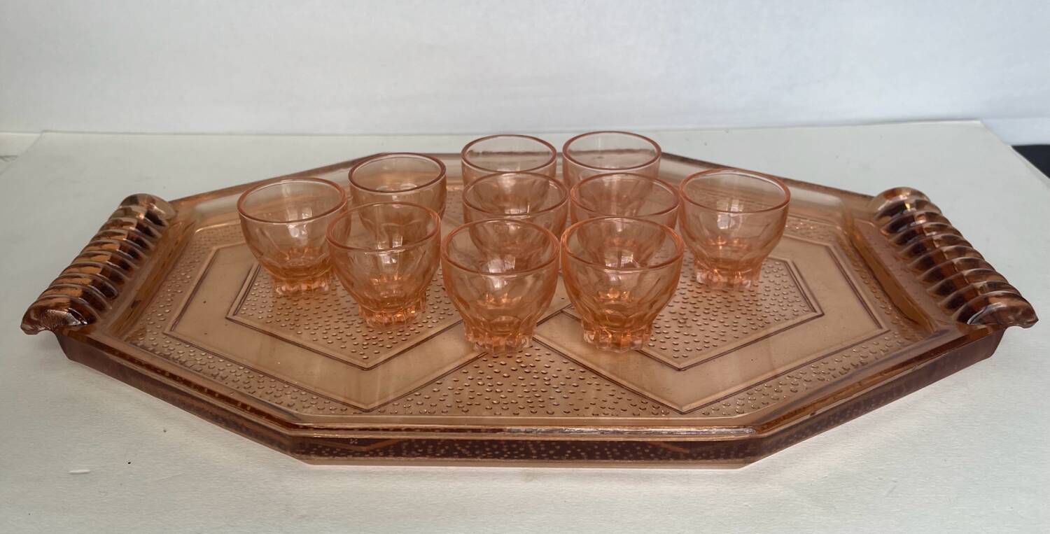 Liqueur service Tray + 10 glasses
