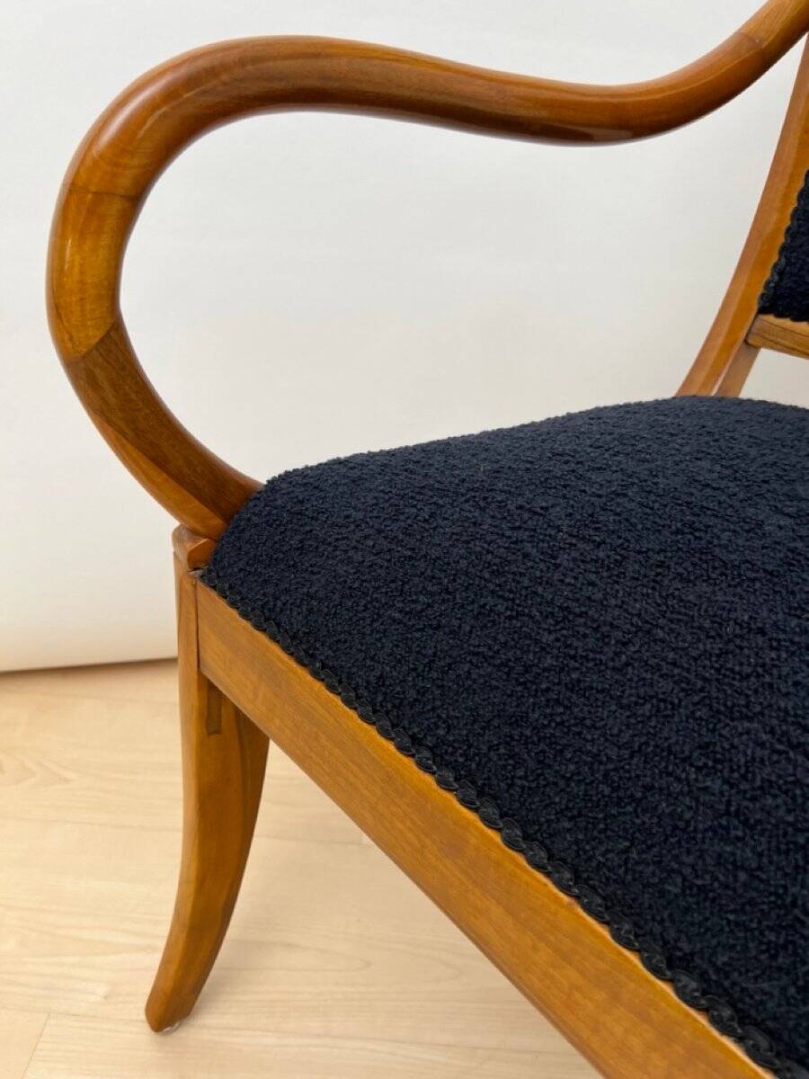 Biedermeier Armchair in Walnut & Black Boucle, South Germany, 1835