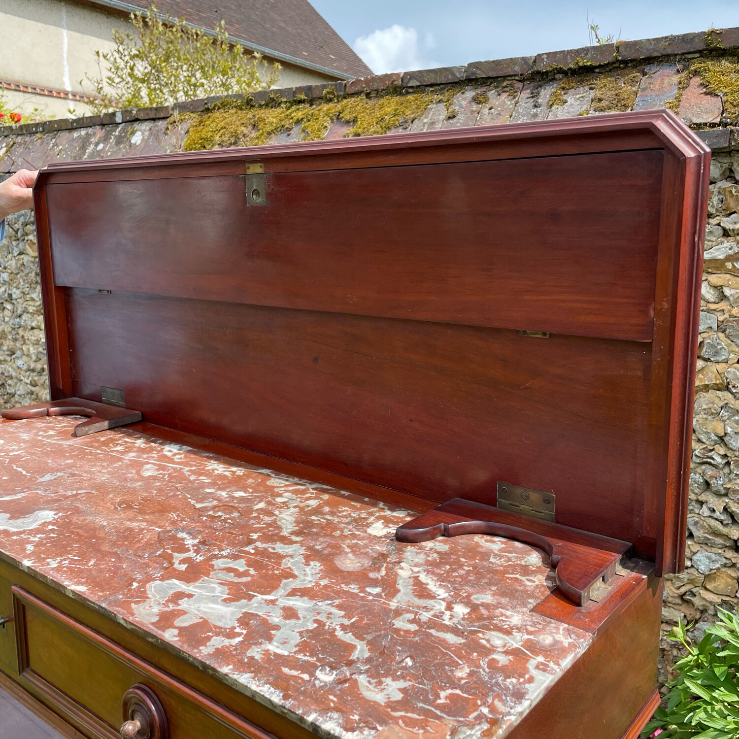 Console desserte acajou et marbre