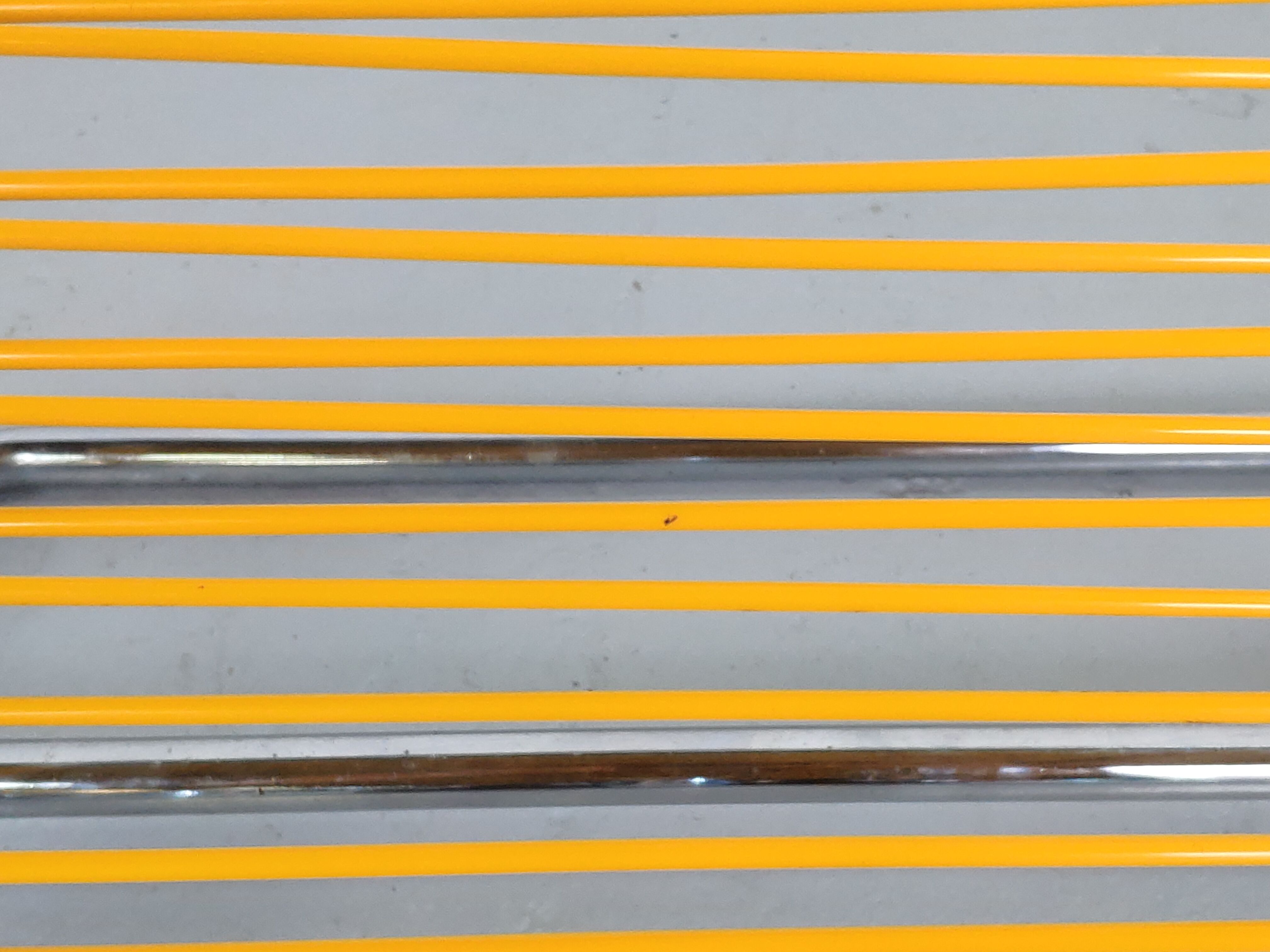 Yellow scoubidou head rest and vintage chrome metal