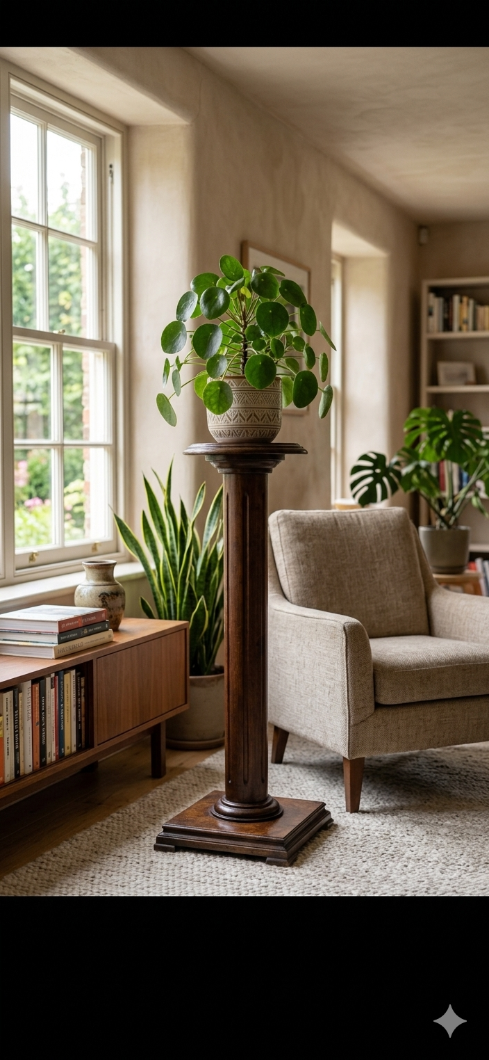 Solid oak column pedestal