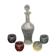 Liqueur carafe, or aperitif, carved with floral decoration in transparent glass and 4 polka dot glasses