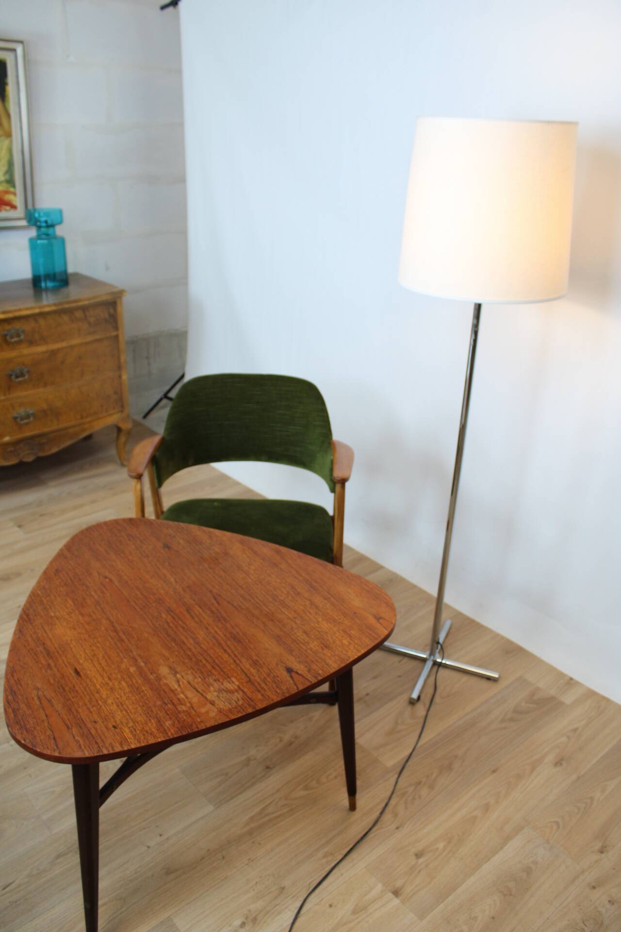 Vintage green velvet armchair 1960 suede
