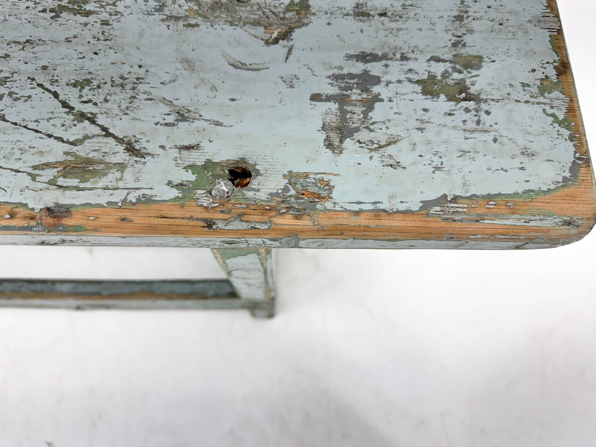Vintage Industrial All-wood Bench, Original Paint, 1950's