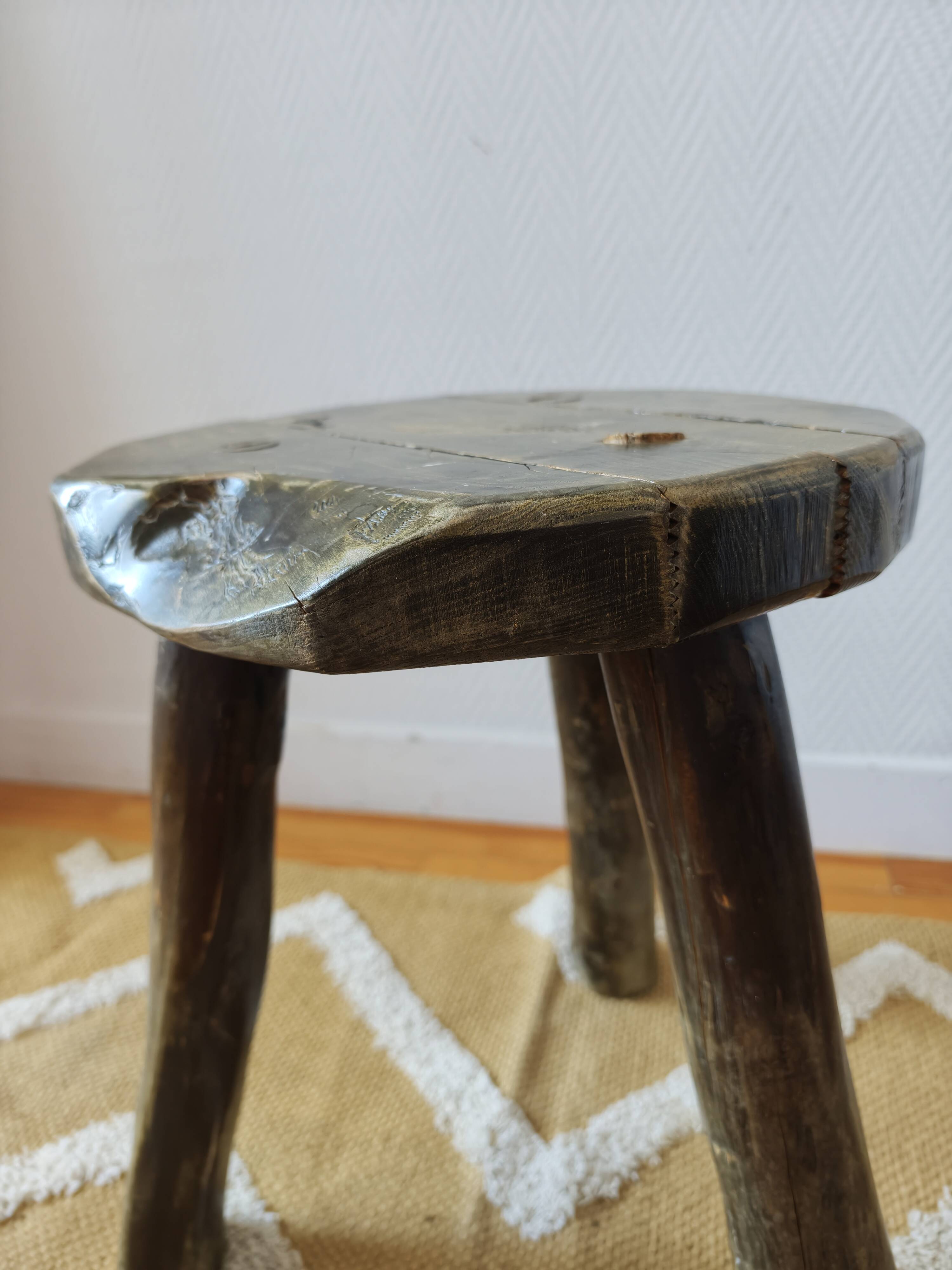 Vintage brutalist Bourguignon tripod stool