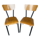 Pair of antique chairs in black metal + wooden seat & back