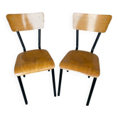 Pair of antique chairs in black metal + wooden seat & back