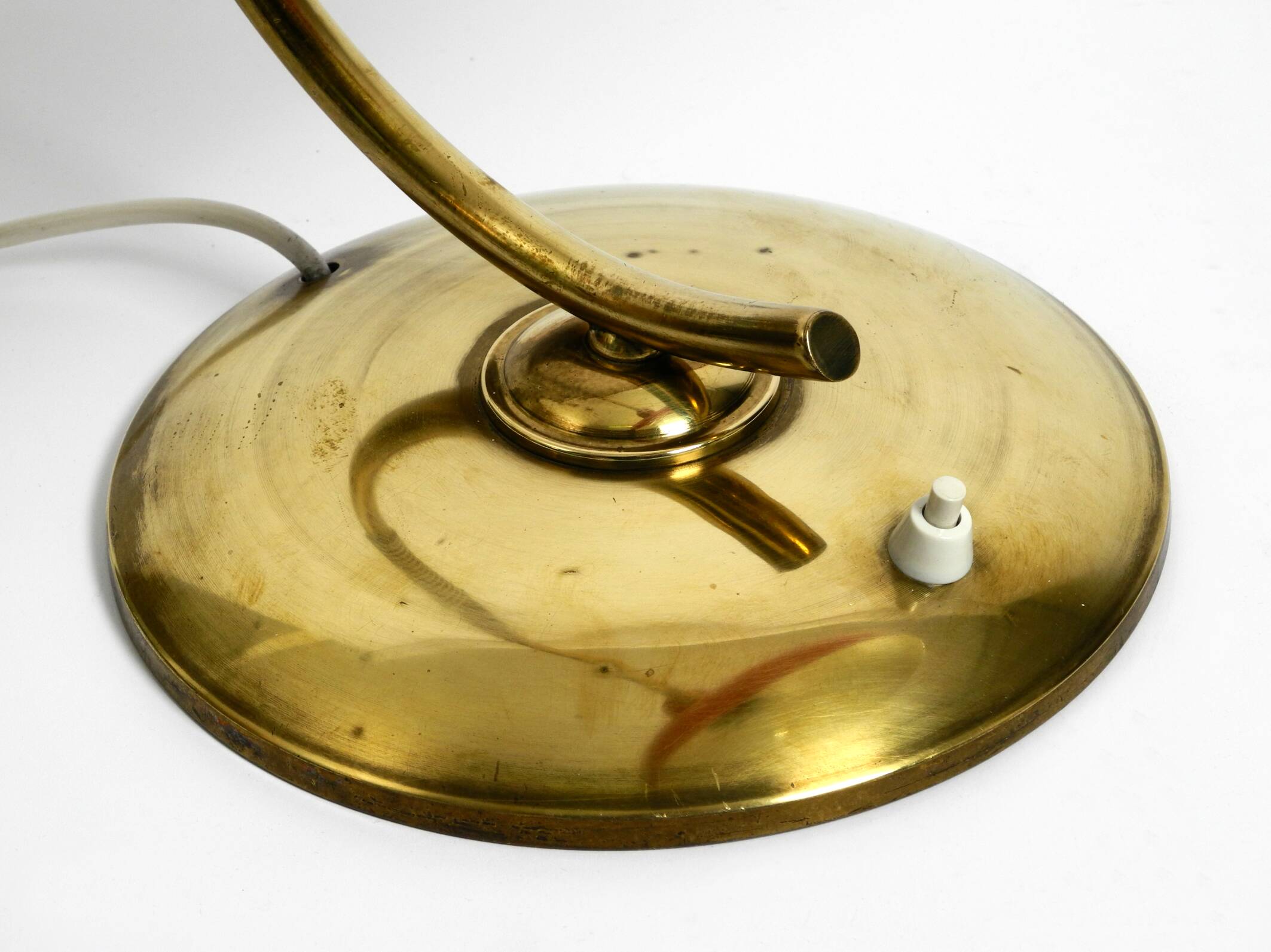 Beautiful large Mid Century Modern brass table lamp with red metal shade