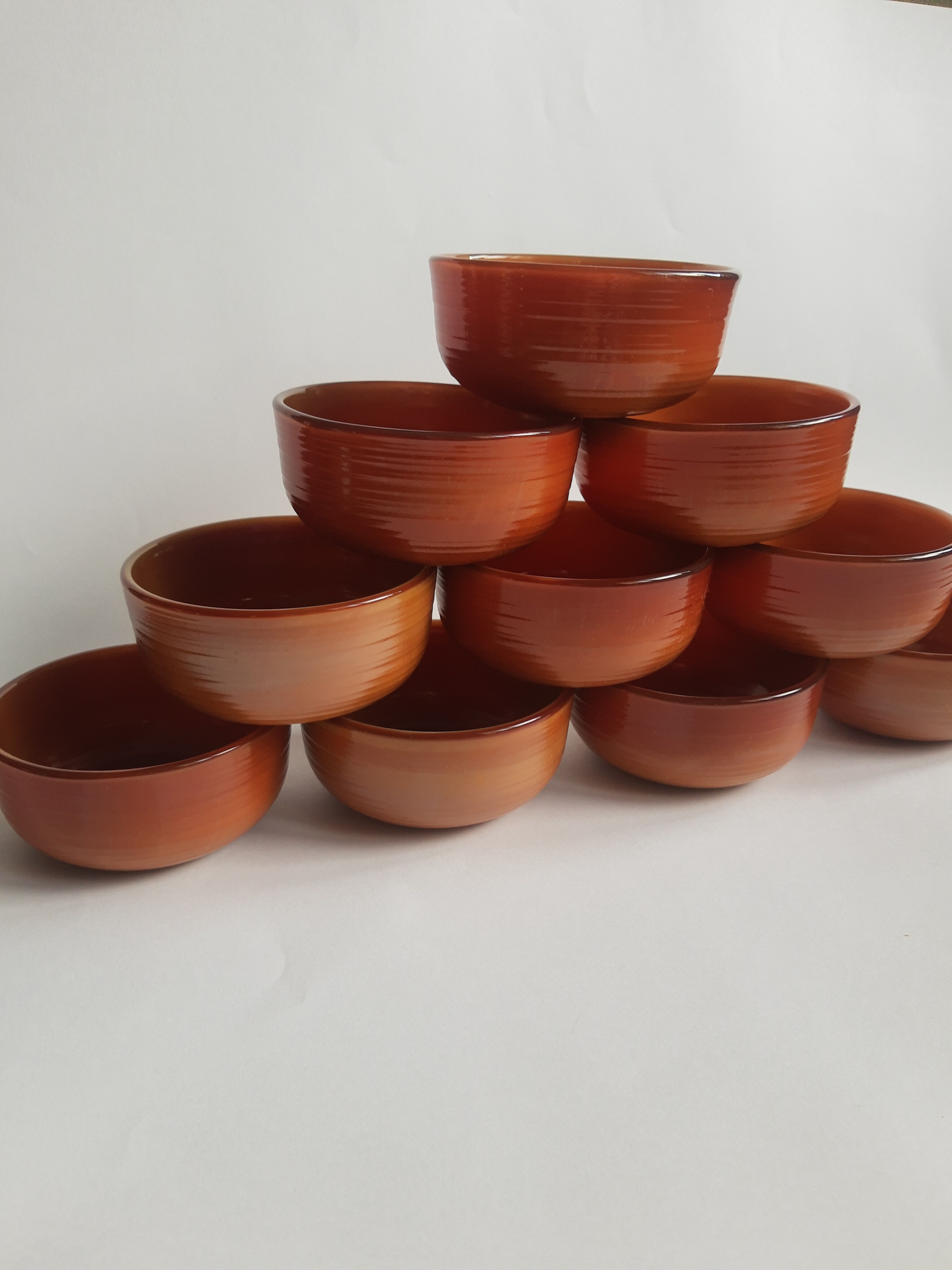 Set of 10 brown ramekins Arcopal Vintage volcano