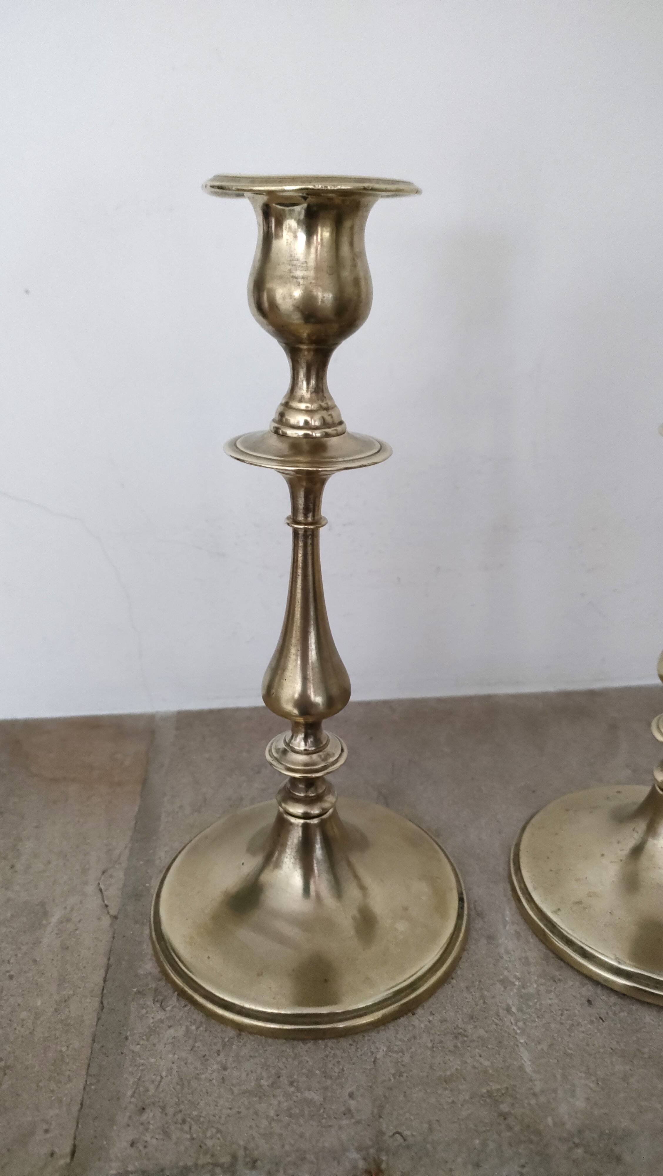 Pair of Toilet Candlesticks - Restoration Period - Early 19th Century - Brass