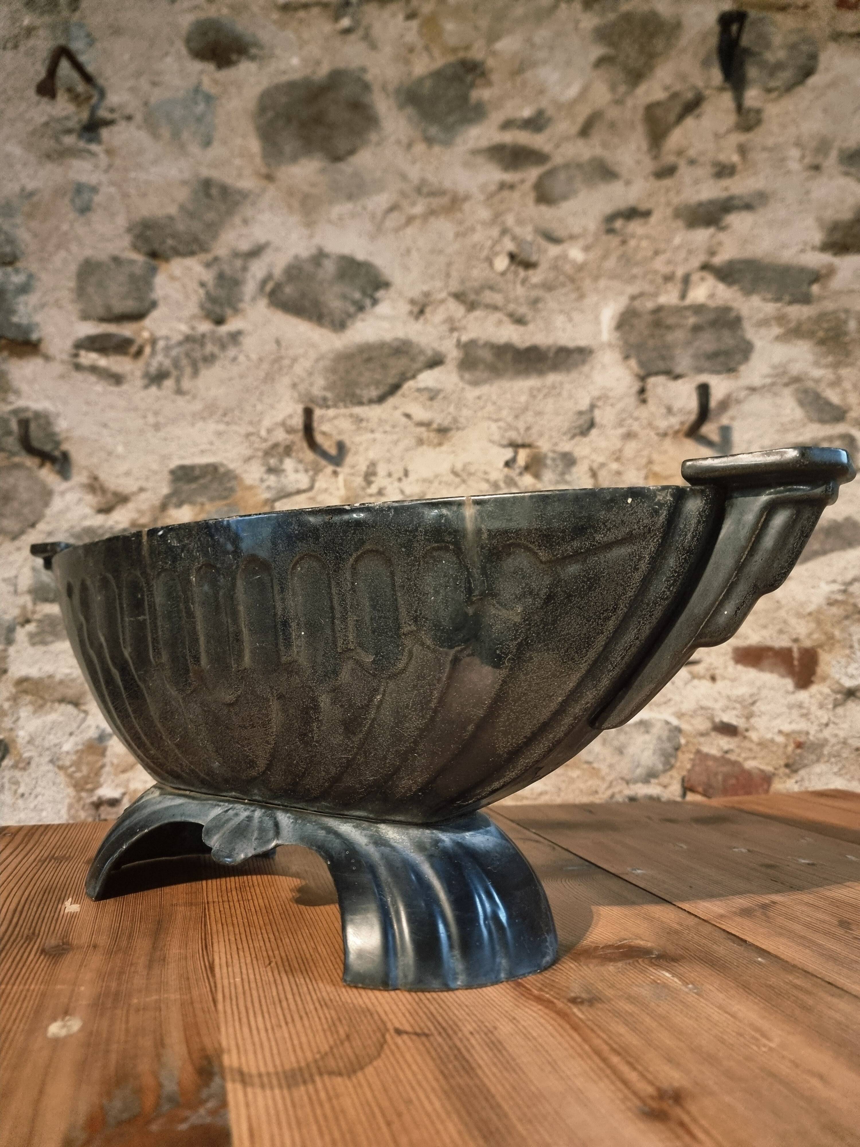 French Art Deco cast iron enamel planter – 1920s–1930s