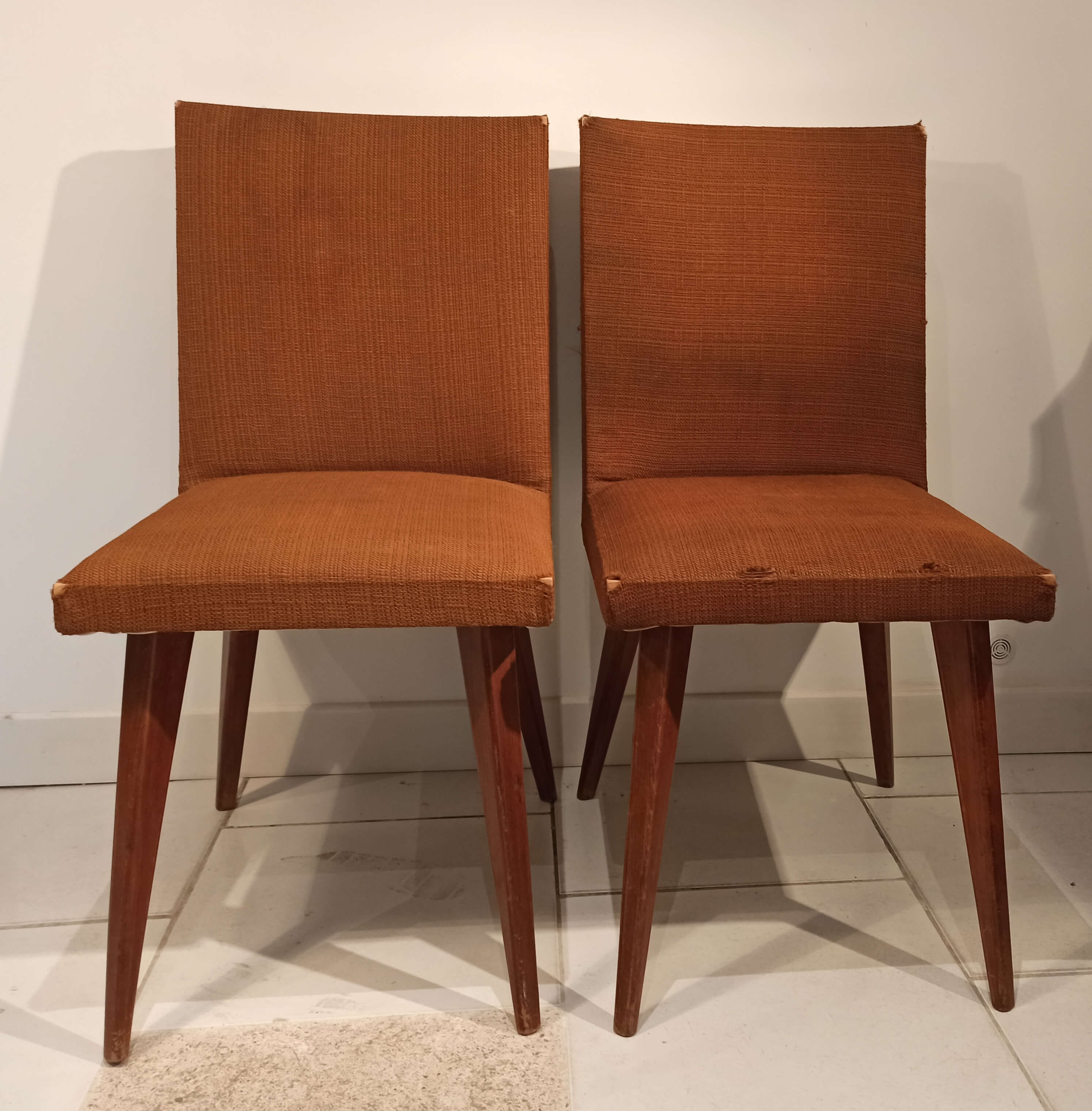 Pair of vintage chairs 1950s tweed and wood