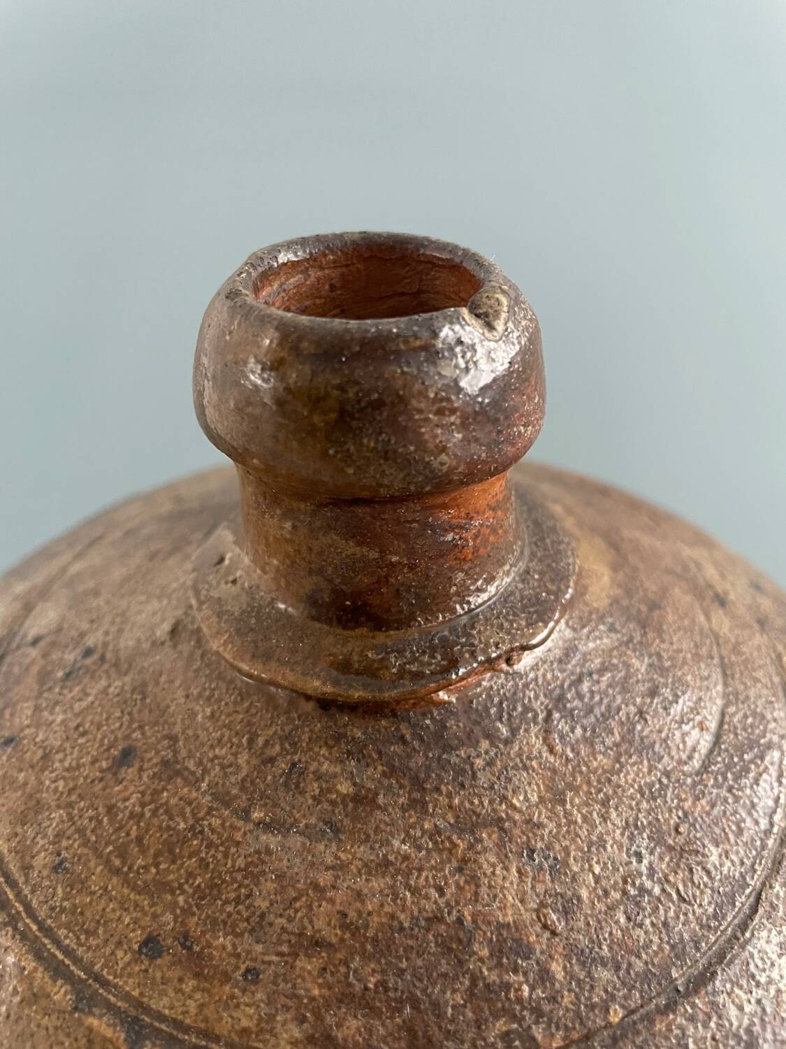 Large 19th century oil bottle in glazed earthenware