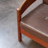 Teak and leather armchair