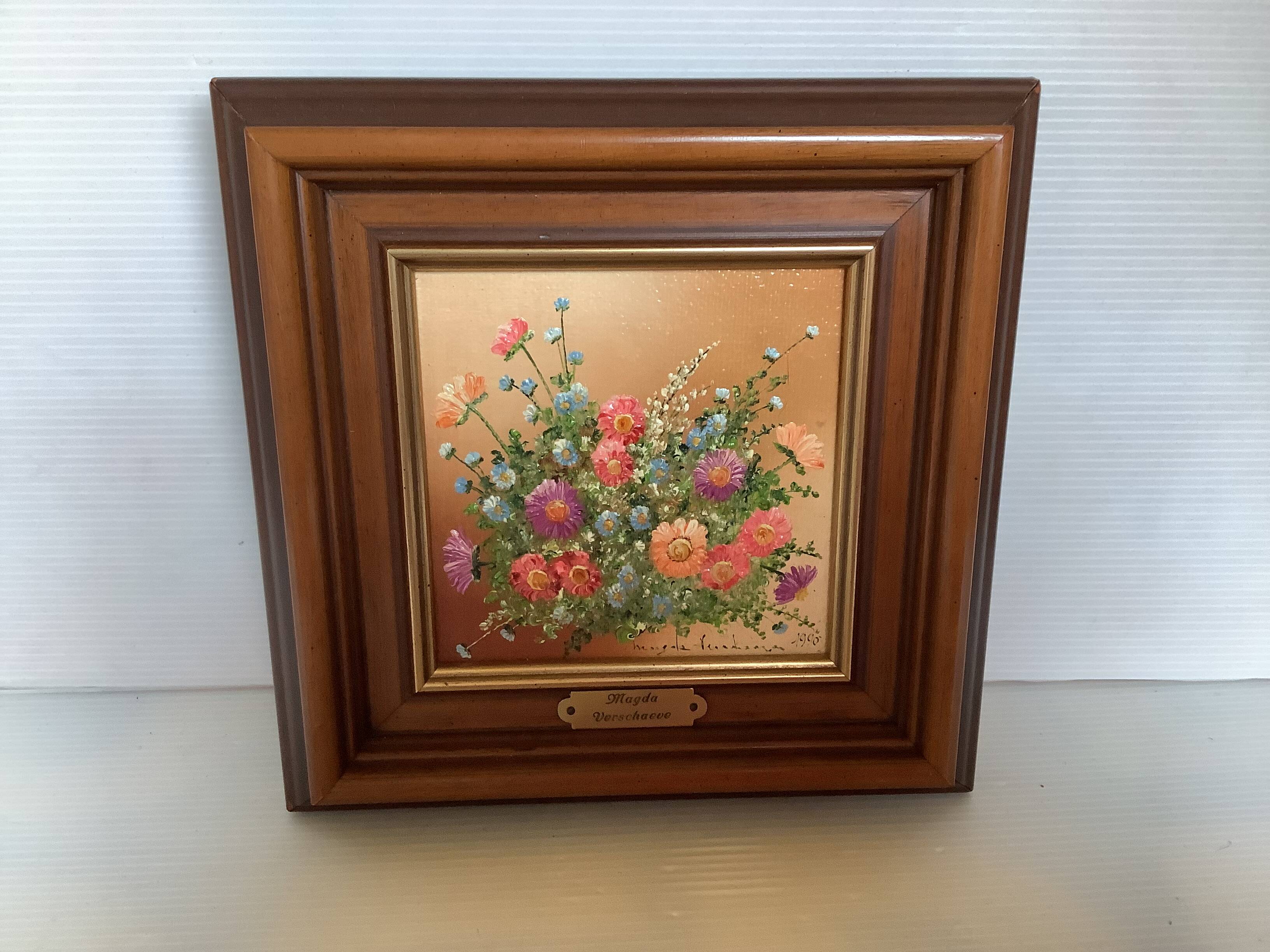Oil painting frame on hardboard flowers by Magda Verschaeve