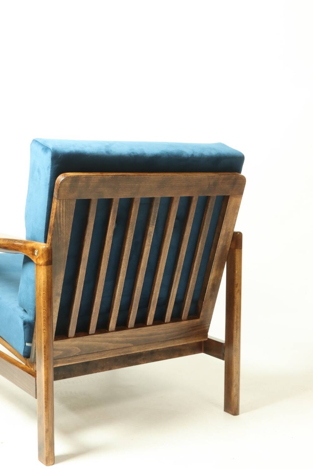 Vintage armchair navy blue velvet Mid century modern design by Zenon Bączyk 1965