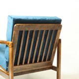 Vintage armchair navy blue velvet Mid century modern design by Zenon Bączyk 1965