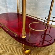 Cherry-red bar cart by Aldo Tura, Italy, 1960s, Hollywood Regency