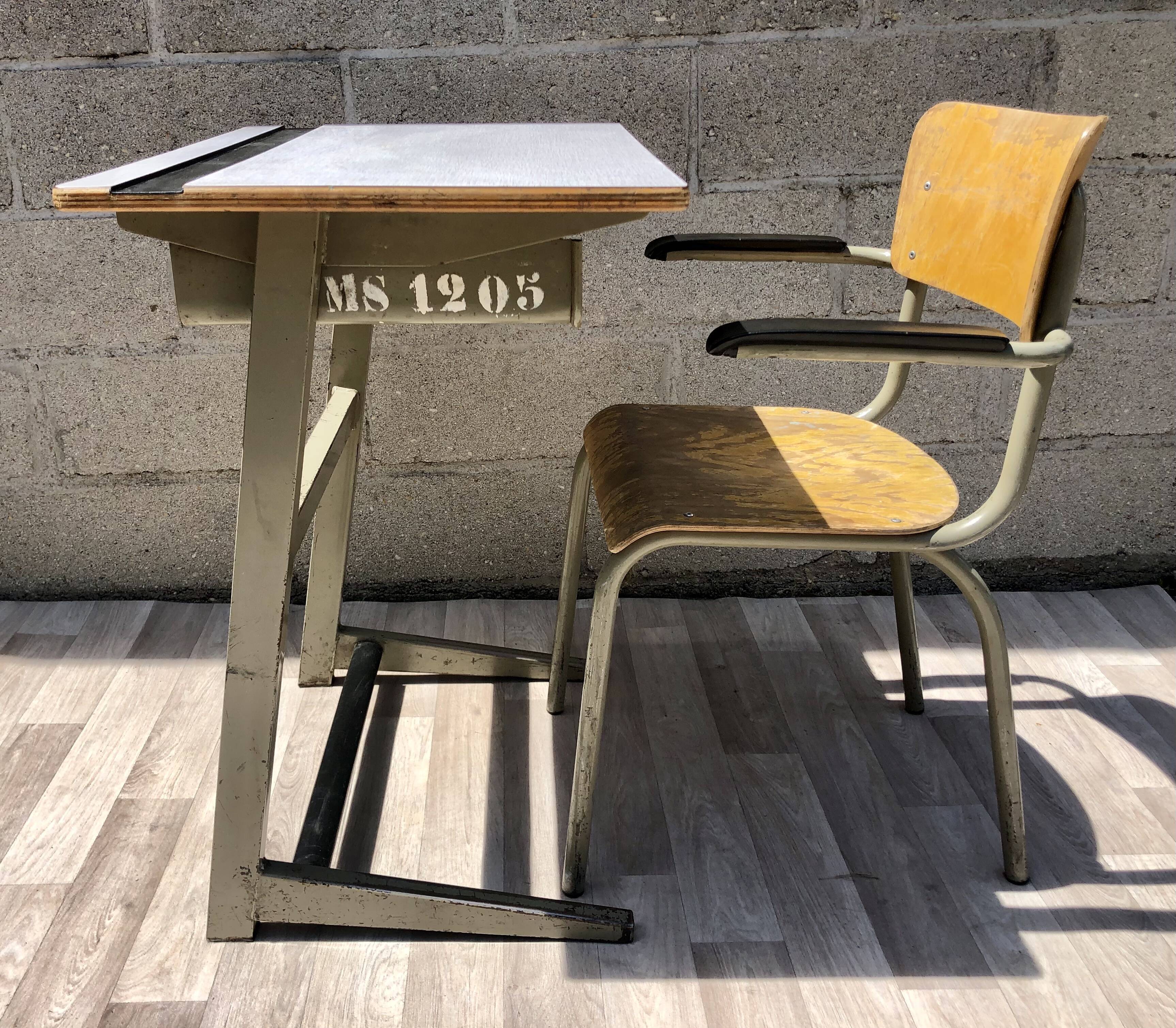Vintage elbe industrial school office 1960 & tubax chair