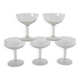 Magnificent set of 5 blown glass champagne glasses, early 20th century