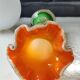 Large Floral Shaped Vase/Ruffled Neck. Blown/opaline art glass. Green/orange tones. Height 39.5 cm