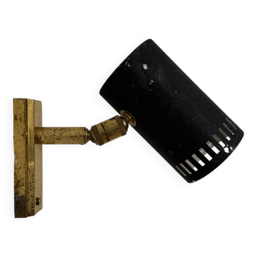Vintage adjustable wall light, brass and matte black metal, France, 1960.