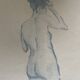 Blue watercolor painting signed female nude