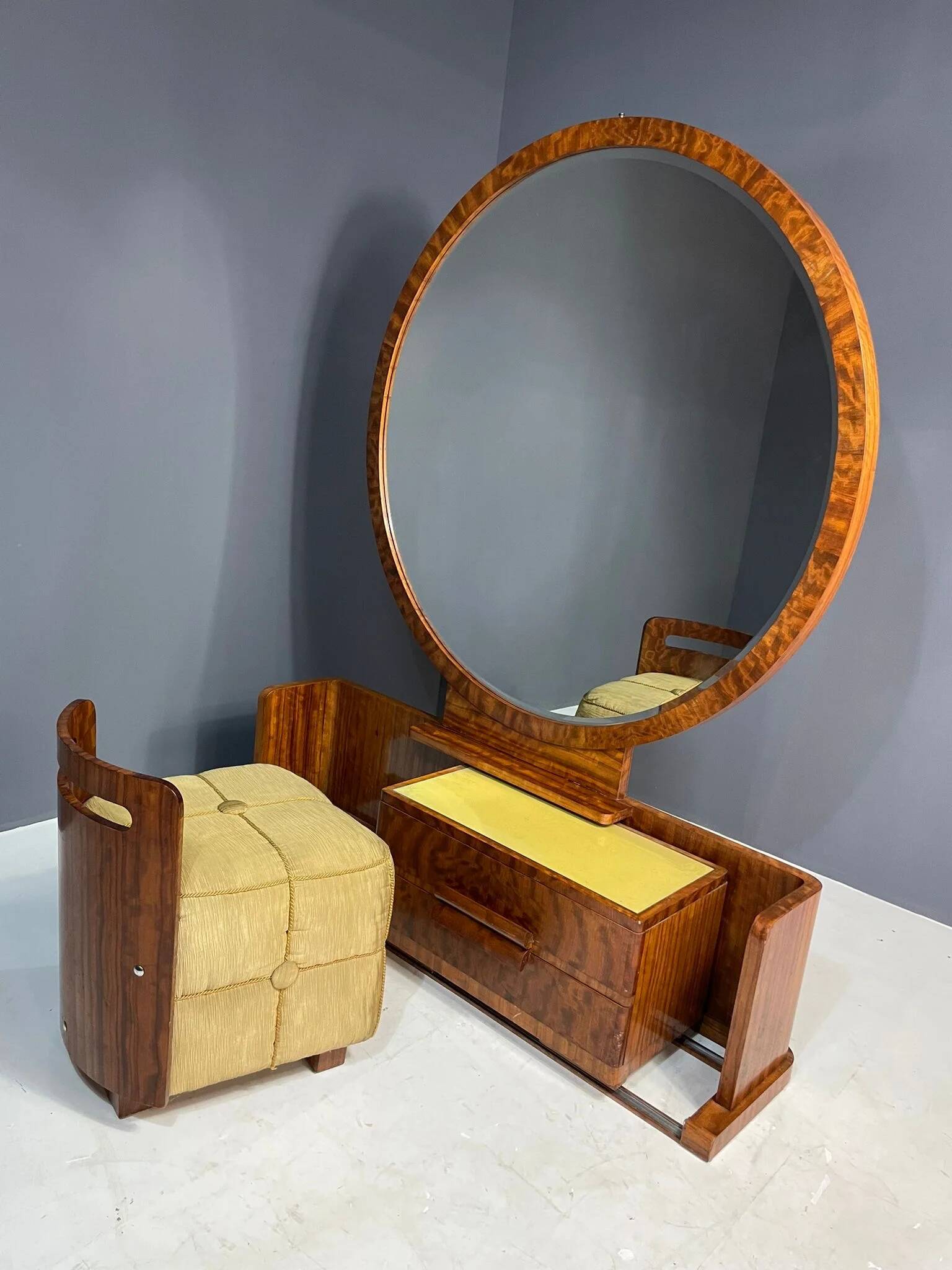 Art Deco vanity with stool, walnut, Czechoslovakia, 1930s